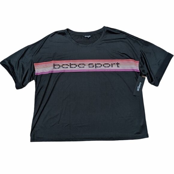 BEBE Sport Women's Plus Size Black Cropped T-Shirt - Picture 1 of 8